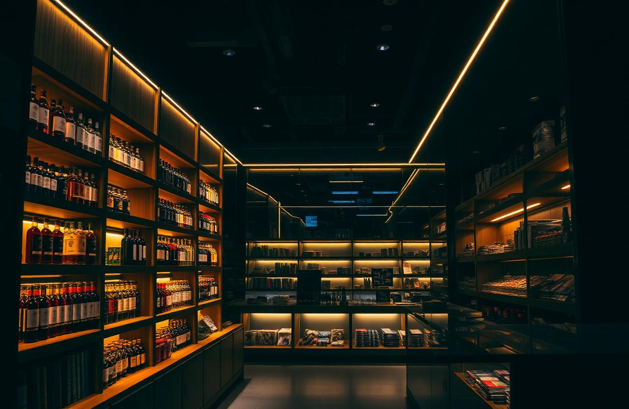 Intérieur de l'épicerie Balma Market la nuit